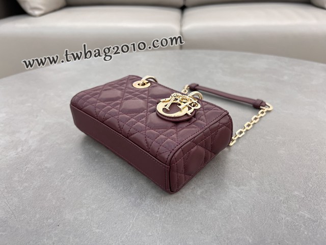 Dior专柜新款迪奥高仿原单酒红羊皮Lady D-Joy手袋手提肩背斜挎女包 djfk1829